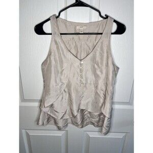 J. Crew Satin Silver Silk Ruffled Tank Top Size 4 Flouncy Y2K Boho Business